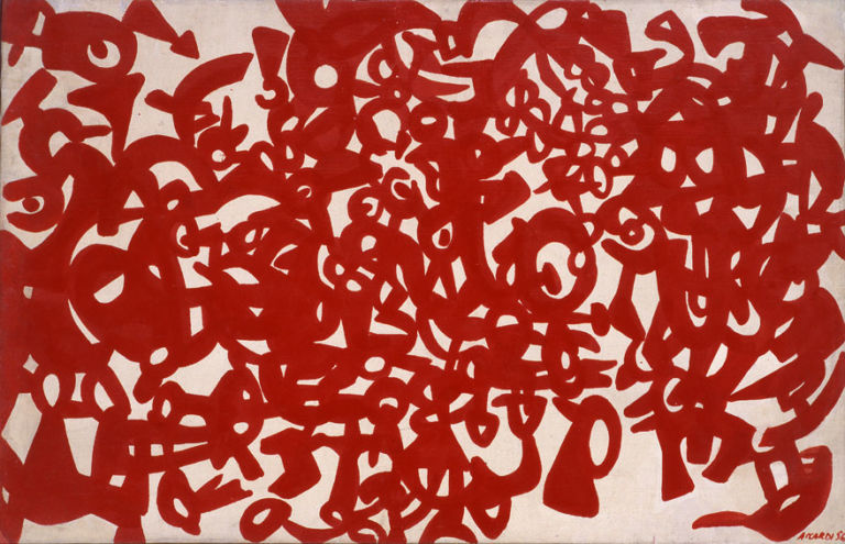 Carla Accardi, Rosso su bianco, caseina su tela, 1956, 64,5x98,5