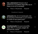 I commenti sotto il post di Chiara Ferragni alla pagina Instagram @galleriedegliuffizi