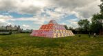 Jeffrey Gibson, Because Once You Enter My House It Becomes Our House, 2020, rendering at Socrates Sculpture Park. Courtesy the Artist, Socrates Sculpture Park, Sikkema Jenkins & Co., New York; Kavi Gupta, Chicago; Roberts Projects, Los Angeles
