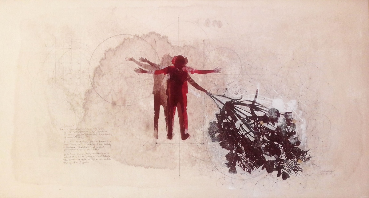 Mukudzei Muzondo, ' Human 2 ' mixed media on canvas 120cmx66cm, 2020