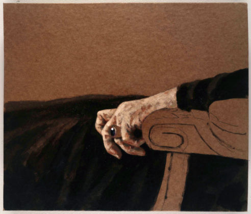 Y.Z. Kami, Eliane's Hand, 1987. Oil on paper mounted on wood panel, cm 30.48 x 35.56 © Y.Z. Kami. Photo Tom Powel. Courtesy Gagosian