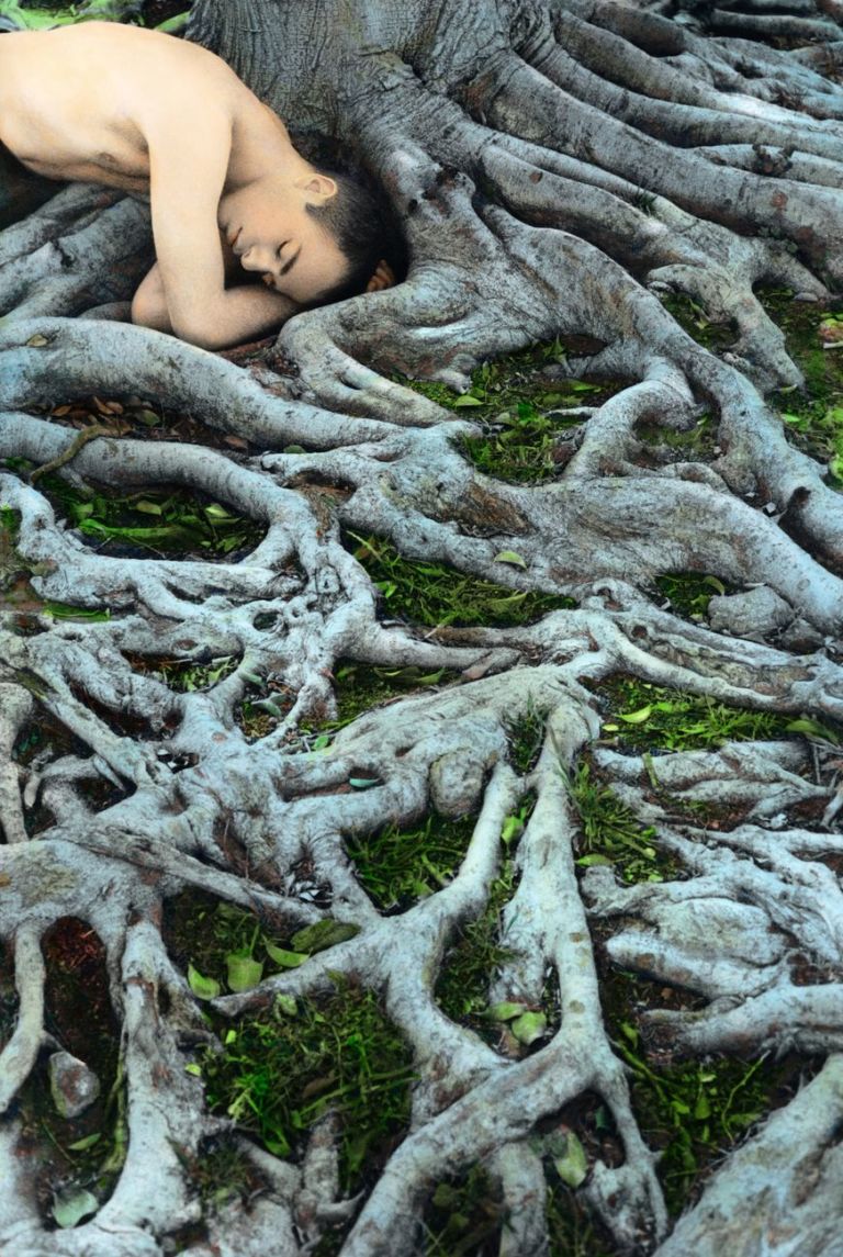 Youssef Nabil, Self Portrait with Roots, Los Angeles 2008. Hand colored gelatin silver print. Courtesy of the Artist. Pinault Collection