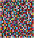 Alighiero Boetti, Alternandosi e dividendosi, 1989, embroidery on fabric, 43 3/4 x 38 1/4 in. (111 x 97 cm). Photo by Marco Anelli. Courtesy the Olnick Spanu Collection