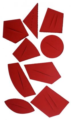 Lucio Fontana, Concetto Spaziale, I Quanta, 1960, water-based paint, holes, and cuts on canvas, 9 elements, dimensions variable. Courtesy of Fondazione Lucio Fontana