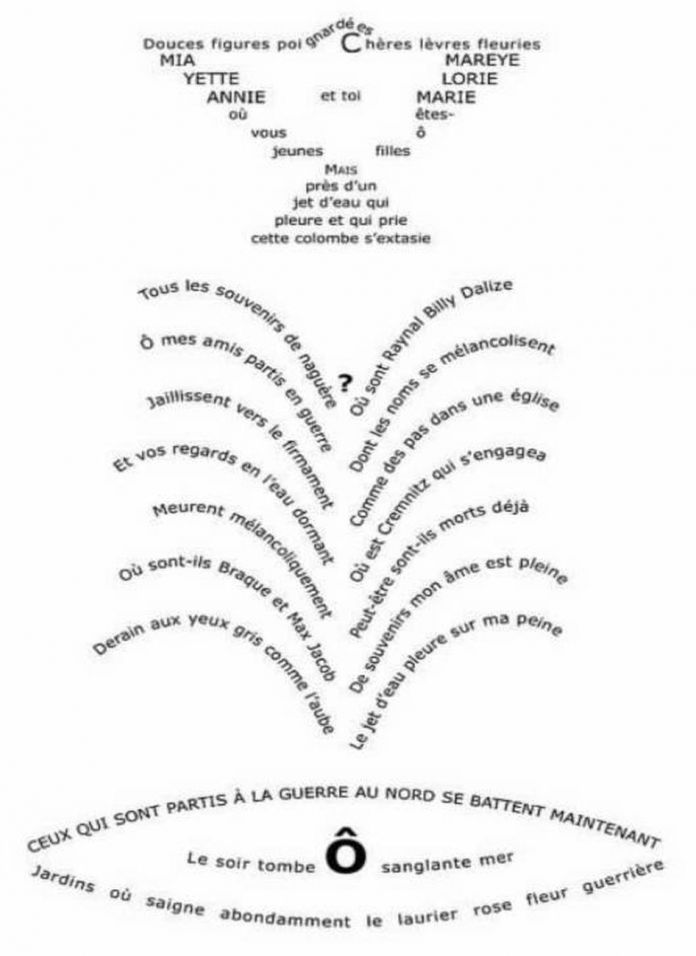 Guillaume Apollinaire, La colombe poignardée et le jet d'eau (da Calligrammes, 1918)