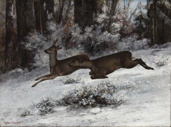 Gustave Courbet, The Ruse, Roe Deer Hunting Episode (Franche-Comté), 1866 Oil on canvas, 97 x 130 cm © Ordrupgaard, Copenhagen. Photo: Anders Sune Berg Exhibition organised by Ordrupgaard, Copenhagen and the Royal Academy of Arts
