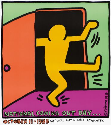 Keith Haring National Coming Out Day, 1988 Offset lithograph on paper, 65,8 x 58,3 cm Collection Noirmontartproduction, Paris © Keith Haring Foundation