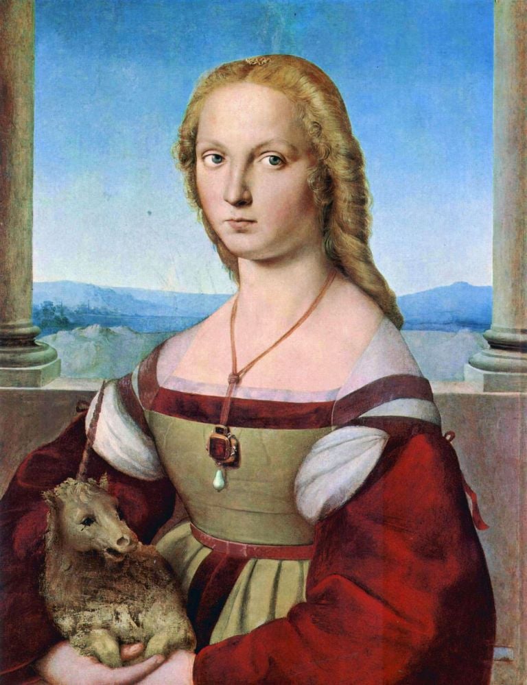 Raffaello Sanzio, Dama con liocorno, 1506 ca., olio su tavola, 65x51 cm. Galleria Borghese, Roma