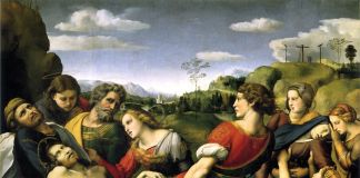 Raffaello Sanzio, Deposizione Baglioni, 1507, olio su tavola, 184x176 cm. Galleria Borghese, Roma