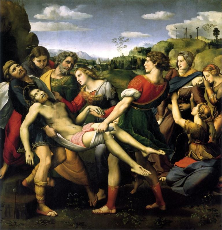 Raffaello Sanzio, Deposizione Baglioni, 1507, olio su tavola, 184x176 cm. Galleria Borghese, Roma