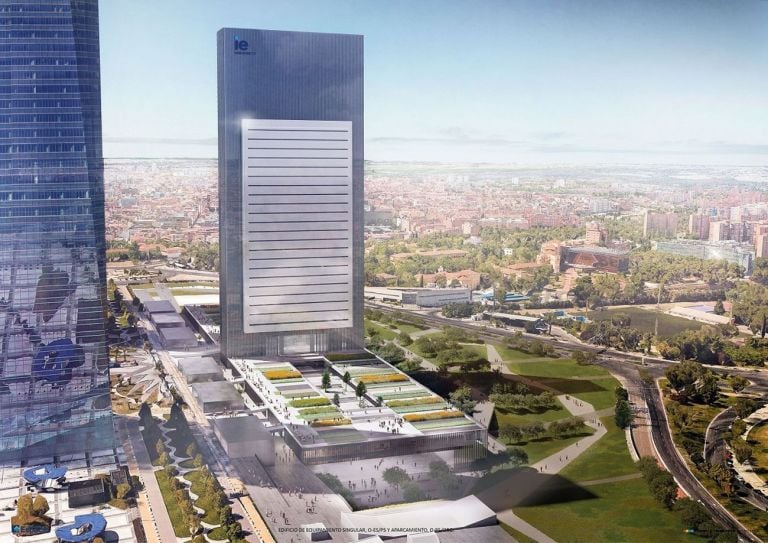 Render del nuovo IE Tower a Madrid. Courtesy IE School of Architecture and Design