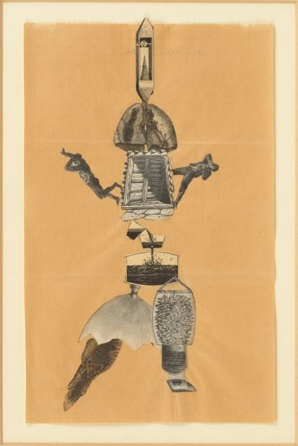 Jacqueline Lamba, André Breton, Yves Tanguy Cadavre exquis, 1938 collage on paper, The Mayor Gallery, London © VISDA 2020