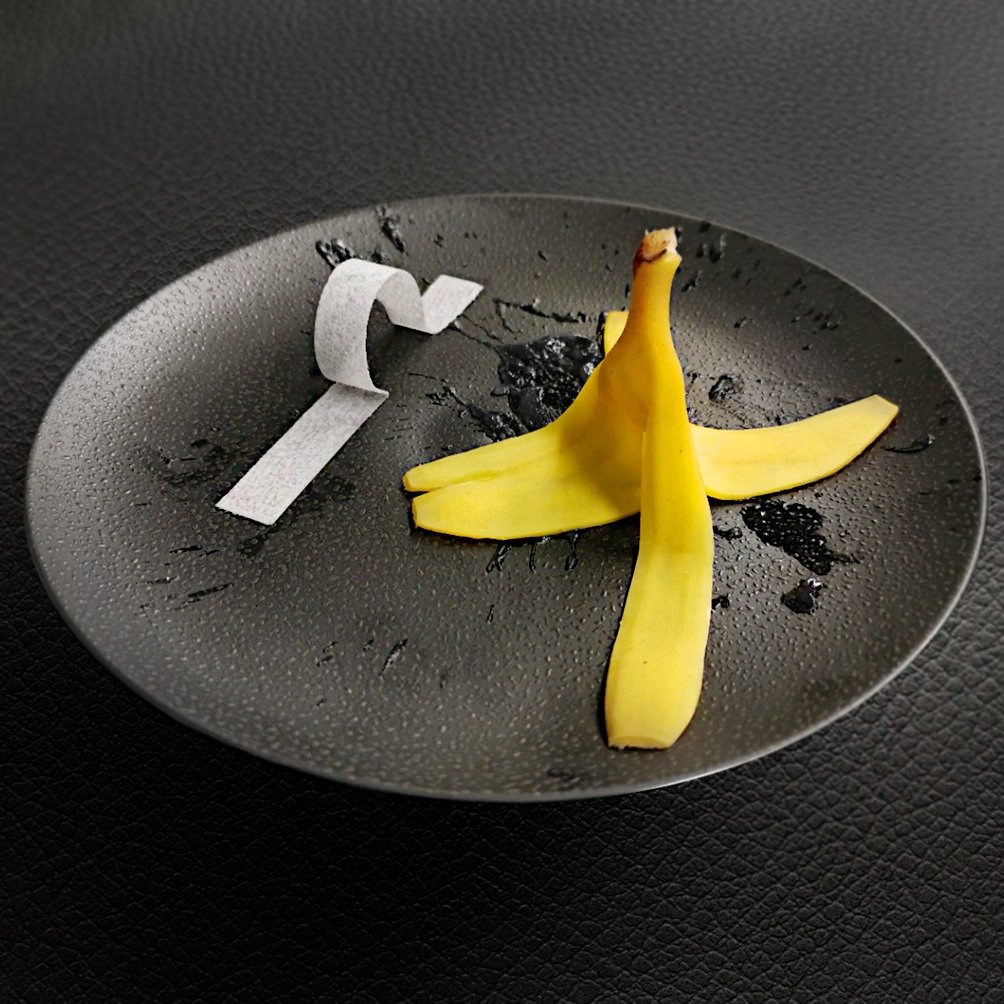 Comedian after Datuna, piatto dello chef Terry Giacomello ispirato a Comedian di Maurizio Cattelan - foto Facebook Terry Giacomello