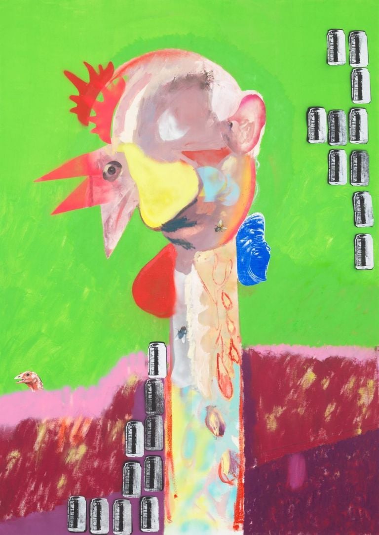 Alessandro Pessoli, Chikhen Me, 2017, olio, pittura spray e acrilico su tela, 150x200 cm. Courtesy Anton Kern Gallery