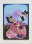 Alessandro Pessoli, Head on the Field, 2019, olio, pittura spray, pastelli a olio, tempera e pastelli su tela, 160x145 cm. Courtesy Nino Mier Gallery