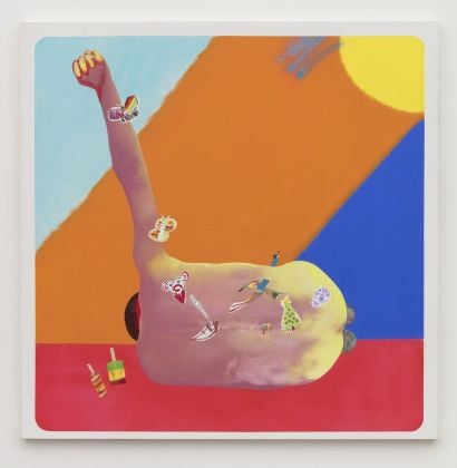 Alessandro Pessoli, Today Today Today 2018, olio, pittura spray e acrilico su tela, 152,5x152,5 cm. Courtesy Havier Hufkens gallery