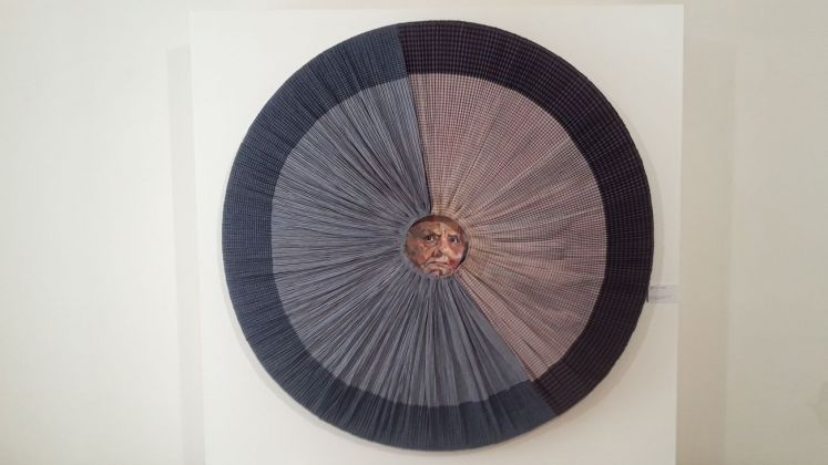 Antonello Cuccu, Ishtar (Luna calante), 2017, olio su cartone, cornice in legno e mdf, imbottitura in gomma piuma, tessuto ready made