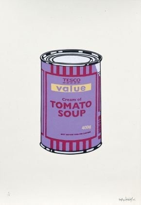 Banksy, Soup Cans Violet Cherry Beige, 2005, serigrafia a colori su carta. Artrust