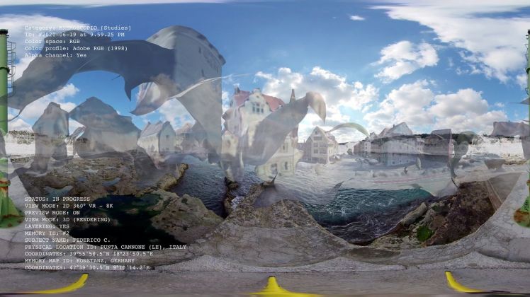Emilio Vavarella, Mnemoscopio, 2019-20. Visore per cross-reality modificato, installazione site-specific in realtà virtuale, video in 8K, suono, color, dimensioni ambientali