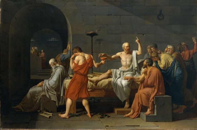 Jacques-Louis David, La coppa di Socrate, 1787, olio su tela, 129,5 x 196,2 cm. Metropolitan Museum of Art, New York