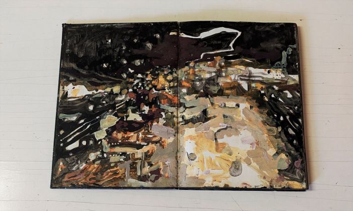 Jingge Dong, Quaderno dell’artista, 2018 19, olio di lino e resina acrilica su carta