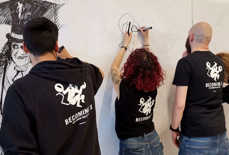 Tags&Comics. Becoming X Art + Sound Collective Live Drawing (Quasar Village 2019)
