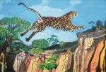 Antonio Ligabue, Leopardo su roccia olio su tela (Fidenza Village)