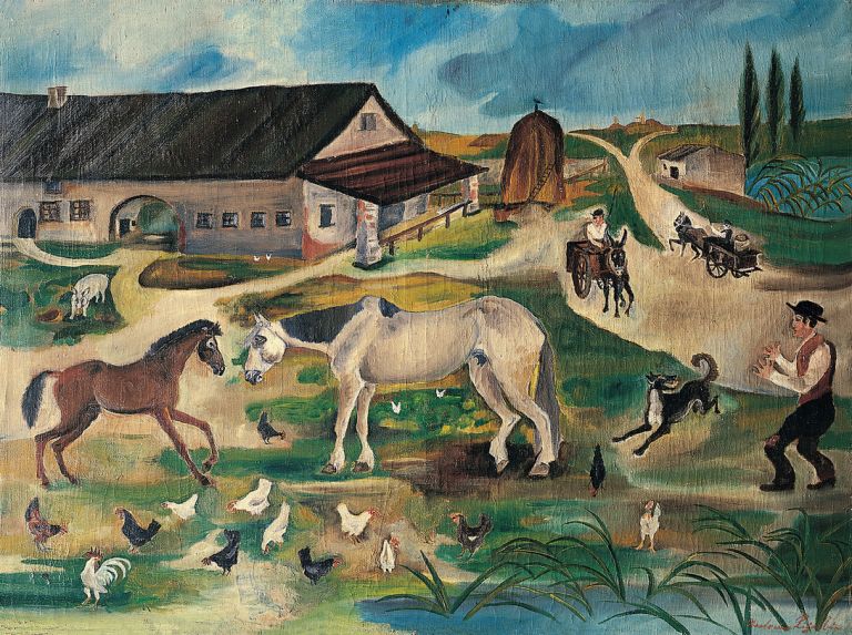 Antonio Ligabue, Cortile, 1930, olio su tela, cm 77x102