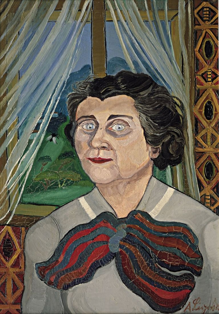 Antonio Ligabue, Ritratto della signora Gnutti, 1957, olio su faesite, cm 70x50