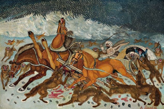Antonio Ligabue, Traversata della Siberia, 1959, olio su tela, cm 100x150