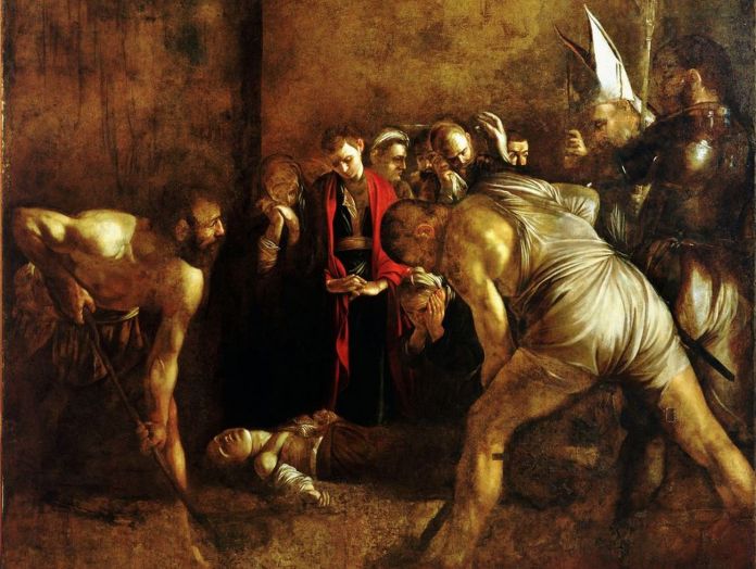 Caravaggio, Seppellimento di Santa Lucia, 1608, particolare, olio su tela, cm 408x300. Chiesa di Santa Lucia alla Badia, Siracusa Caravaggio, Seppellimento di Santa Lucia, 1608, particolare, olio su tela, cm 408x300. Chiesa di Santa Lucia alla Badia, Siracusa