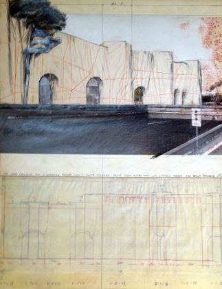 Christo, The Wall (Project for a Wrapped Roman Wall) Porta Pinciana, 1974, tecnica mista su cartone, 71x56 cm. Collezione Gori Fattoria di Celle, Pistoia