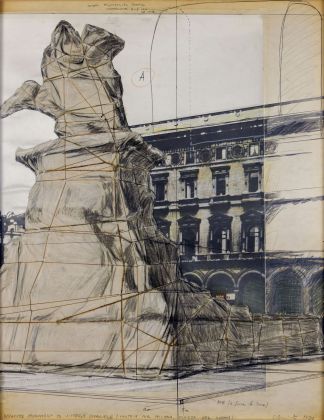 Christo, Wrapped Monument to Vittorio Emanuele (Project for Milano Piazza del Duomo), 1970, tecnica mista su cartone, 70x55 cm. Collezione Consolandi, Milano. Photo Roberto Marossi