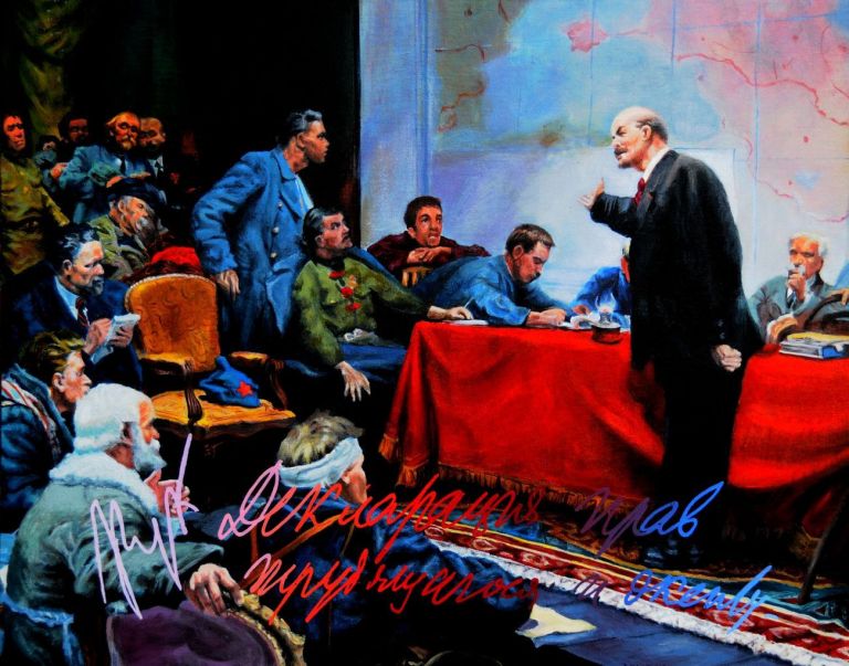 Fernando De Filippi, Il vento del passato. Lenin parla ai delegati, 1971, acrilico su tela, cm 100x80