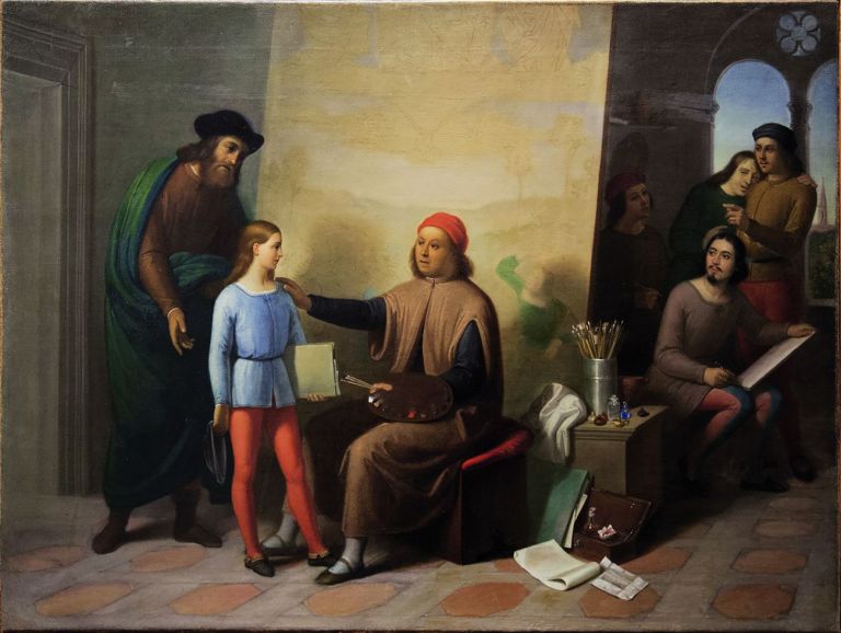 Francesco Benucci, Pietro Vannucci che riceve nella sua scuola Raffaello da Urbino a lui presentato, 1851. Perugia, Fondazione Accademia di Belle Arti “Pietro Vannucci”