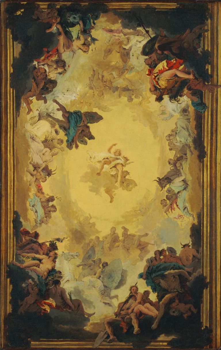 Giambattista Tiepolo, Apollo tra gli dei dell’Olimpo e altre divinità, 1739 ca., olio su tela, 99,1x63,5 cm. Fort Worth (Texas), Kimbell Art Museum. Image courtesy Fort Worth (Texas), Kimbell Art Museum