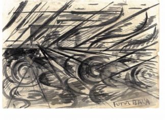 Giacomo Balla, Automobile in corsa, 1913 ca., china acquarellata su carta. Courtesy Futurism&Co Art Gallery, Roma