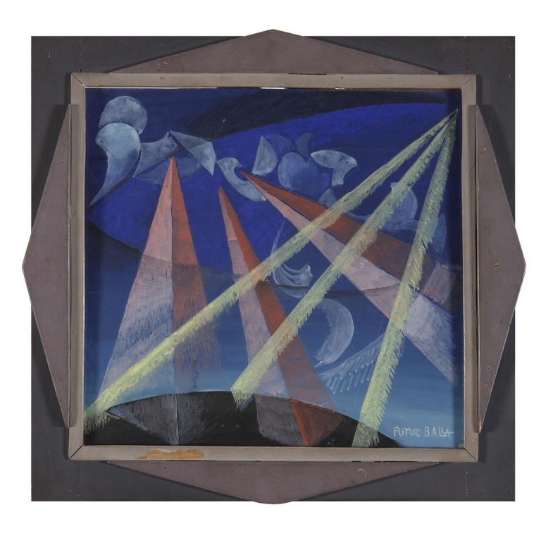 Giacomo Balla, Trasformazione forme spiriti n. 6, 1918, tempera su cartoncino e cornice dipinta dall’artista