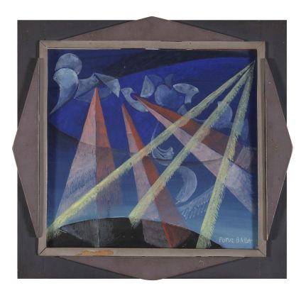 Giacomo Balla, Trasformazione forme spiriti n. 6, 1918, tempera su cartoncino e cornice dipinta dall’artista