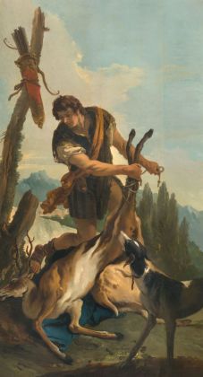 Giambattista Tiepolo, Cacciatore con cervo, 1733 35, olio su tela, 262x146 cm. Milano, collezione Fondazione Cariplo