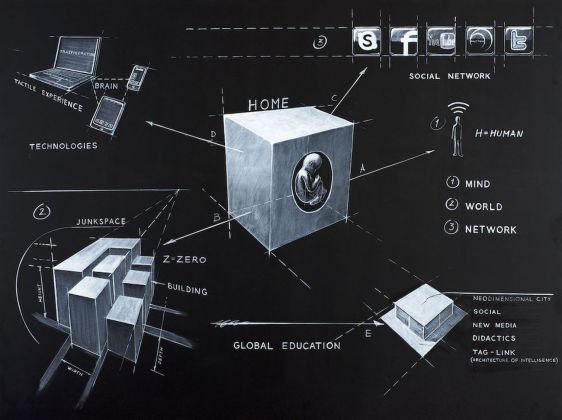 Giuseppe Stampone, Mappa nera. The Architecture of Intelligence, 2014, acrilico su tavola, cm 200x150
