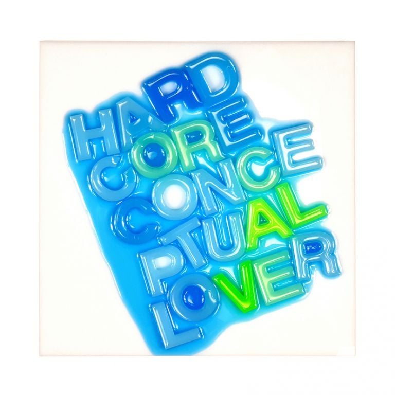 Hyun Cho Hardcore Conceptual Lover #2​, 2020 Resin on acrylic panel 11 x 11 x 3/4 in. (28 x 28 x 2 cm)