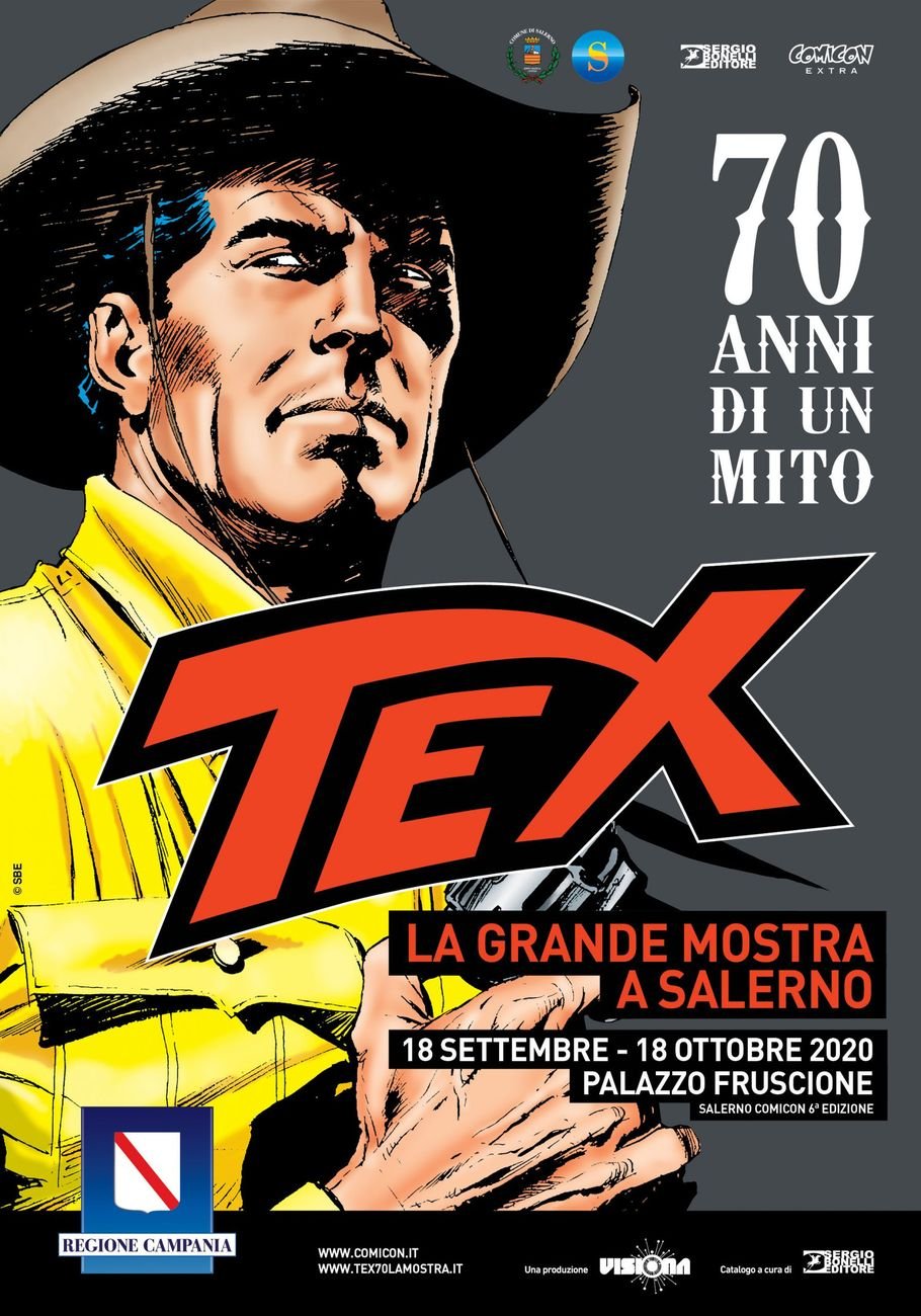 Il poster della mostra Tex. 70 anni di un mito al Palazzo Fruscione di Salerno