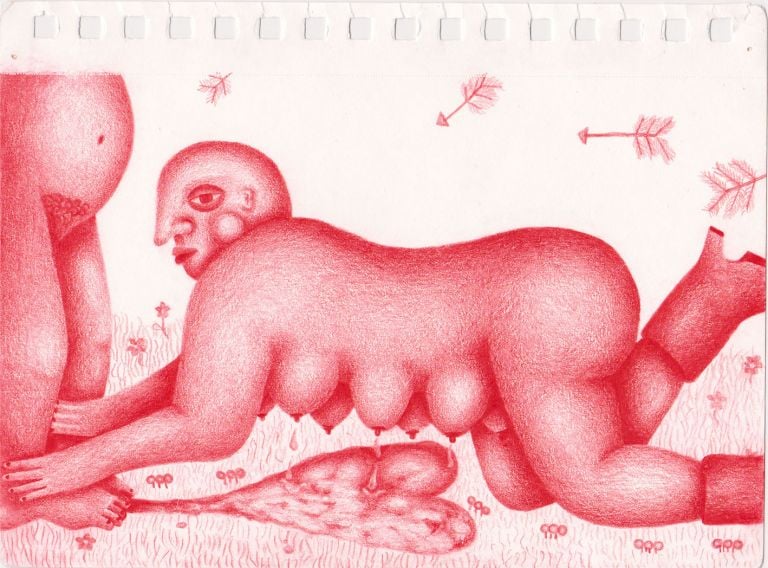 Maria Fragoso Fluidos de amor, 2​ 020 Colored pencil on paper 8 1/2 x 5 1/2 in. (22 x 14 cm) Courtesy of the artist and 1969 Gallery