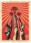 Shepard Fairey, Guns and Roses, 2019, Edition of 19, silkscreen and mixed media collage on paper, HPM, cm 76x104