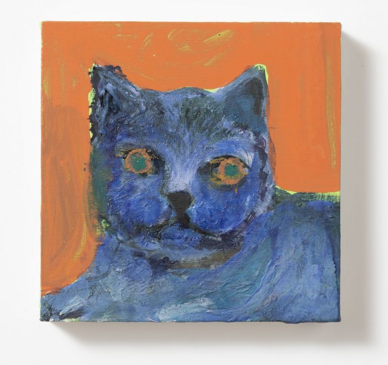 Silvia Argiolas, Blue Cat, 2020, acrilico su tela, 20x20 cm. Courtesy Galleria Richter Fine Art, Roma
