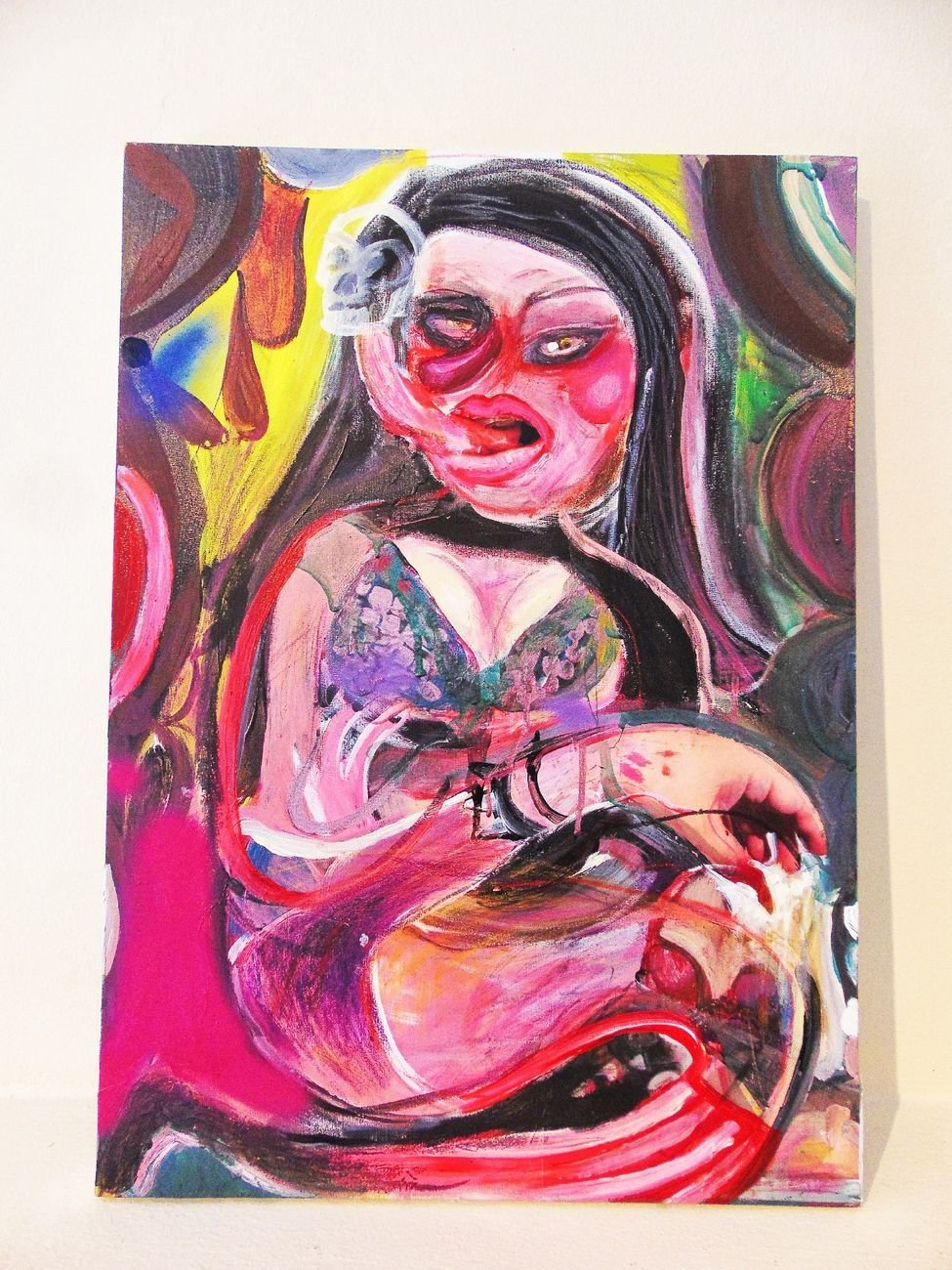 Silvia Argiolas, La musa, 2019, tecnica mista e collage su tela, 50x70 cm. Courtesy Collezione Rivabella
