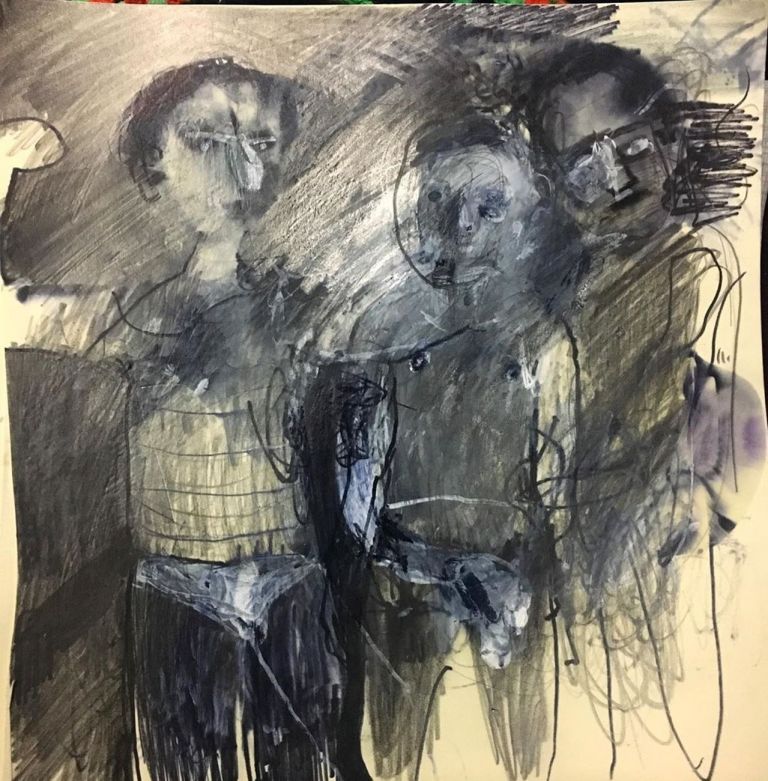 Silvia Argiolas, Ragazzi di vita, 2019, disegno e tecnica mista su carta, 30x30 cm. Courtesy Collezione Rivabella