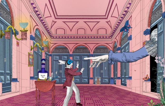 Still from Curious Alice, a VR experience created by the V&A and HTC Vive Arts. Featuring original artwork by Kristjana S Williams, 2020