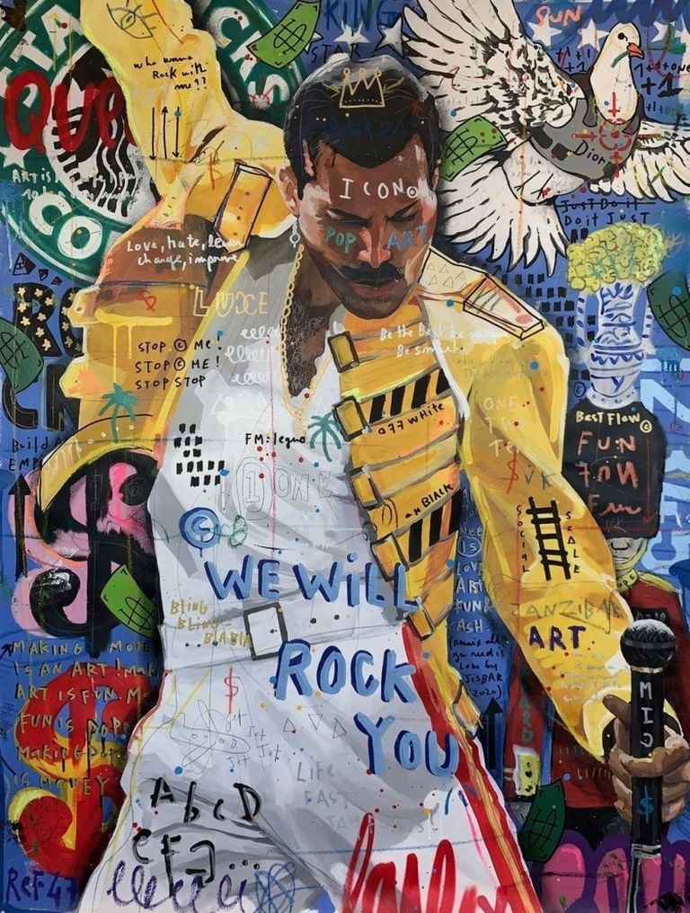 Jisbar, We will rock you, 2020, mixed media on canvas, 97x130cm